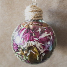 Load image into Gallery viewer, Mini glass ornament: pink rose and eucalyptus
