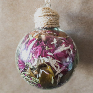 Mini glass ornament: pink rose and eucalyptus