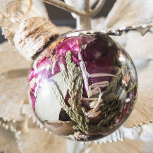 Mini glass ornament: pink rose and eucalyptus