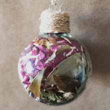 Load image into Gallery viewer, Mini glass ornament: pink rose and eucalyptus
