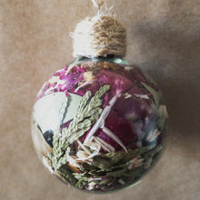 Load image into Gallery viewer, Mini glass ornament: pink rose and eucalyptus
