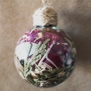 Mini glass ornament: pink rose and eucalyptus